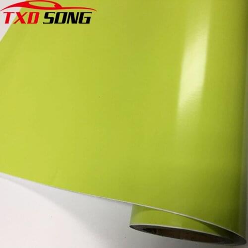 50cm*200/300cm/Roll Glossy lime green Vinyl Film Gloss Car Wrap Foil Sticker With Air Bubble Free Motorcycle Car Wrapping