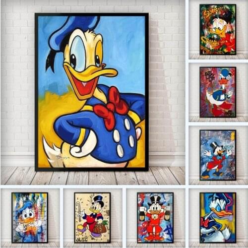 Funny Disney Donald Duck Canvas Painting Graffiti Street Art Poster and Print Wall Art Picture for Living Room Home Decor