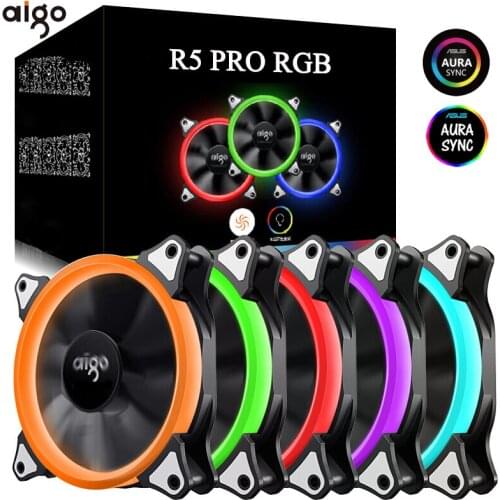 Aigo 120mm Fan PC Case Fan Cooler Adjustable Aurora RGB Led Computer Cooling Fan 12V Mute Ventilador PC Case Fan for Computer