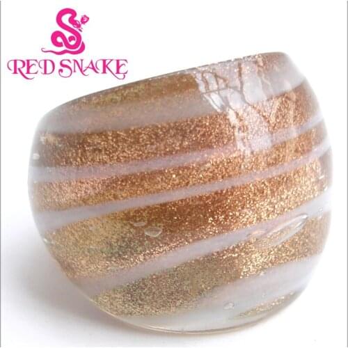 RED SNAKE Fashion Ring Handmade Gold sand bottom color with white line Design Murano Glass Rings