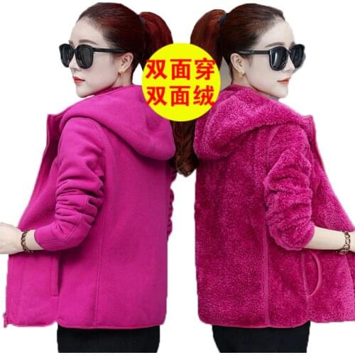 Fashion Double-sided Wear Jacket Autumn Winter Womens Coat Large Size Casual Hooded Polar Fleece Warm Outwear Sportswear K998