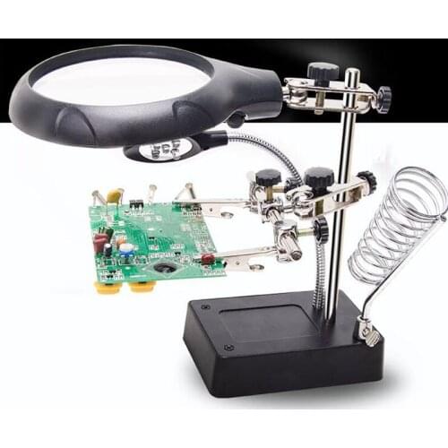 Welding Magnifier and LED Light 2.5X 5X 8X Lens Auxiliary Clip Magnifier Desktop Magnifier Third Hand Welding Repair Tool