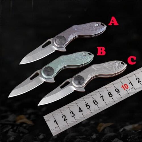 Freewolf 3 Handle Colors Mini Small EDC Pocket Flipper Folding Knife D2 Satin Blade CNC TC4 Titanium Alloy Handle H0117