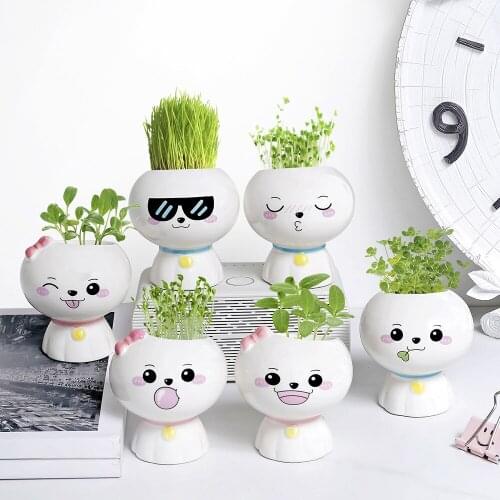 1-6pcscute Creative Expression Mini Ceramic Flower Pot Small Cartoon Planter Succulent Plants Bonsai Pot Home Garden Decorate
