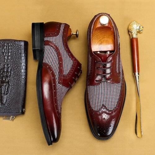 Men Bullock Carved Business Shoes Genuine Leather Dress Shoes Square Toe Formal Oxfords Men Office Wedding Shoes