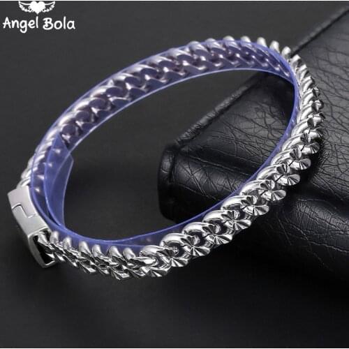 Gothic Men Ancient Silver color Bracelets Retro Punk Rock Style Cool Flower Pattern Buddha Bracelets Wristband Man Jewelry