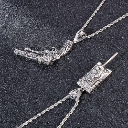 Retro punk style creative item jewelry personalized army tank pistol titanium steel mens pendant