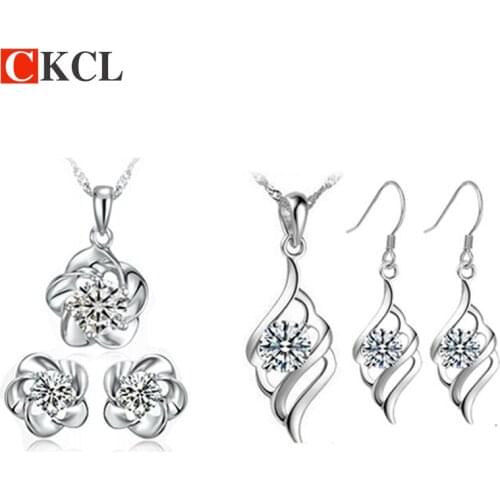 New fashion women Jewelry set Silver plated Crystal Pendant Necklace Earrings set Bridal jewelry