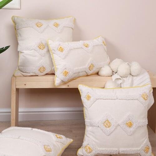 Yellow Ivory Tufted Cushion Cover 30x50cm/45x45cm Geometric Pillow Cover loop Diamond Pillow Case for Home decoration