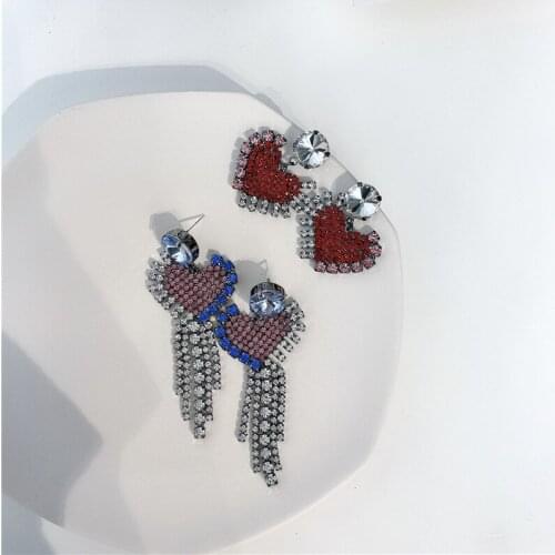 Origin Summer Luxury Bling Bling Love Heart Long Tassel Dangle Earring for Women Stylish Rhinestone Earring Jewelry Pendientes