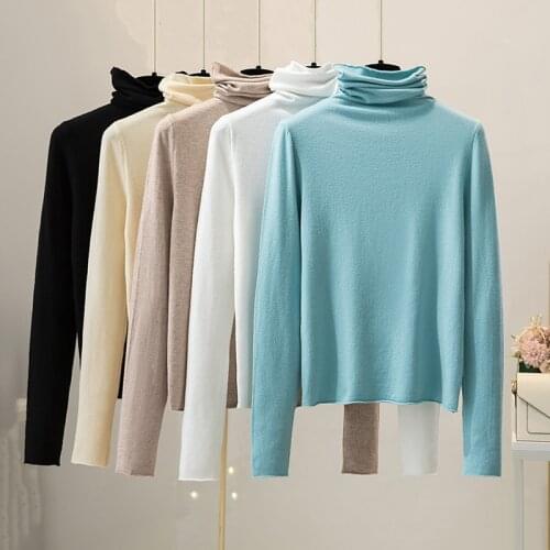 Autumn White turtleneck sweater womens pullovers 2021 knitted loose inside Pile collar Long Sleeve top women sweater jumpers