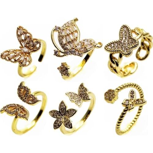 Opening adjustable ring fashion butterfly rings Copper micro Zircon ring flowers butterfly Rings for women Jewelry Gift