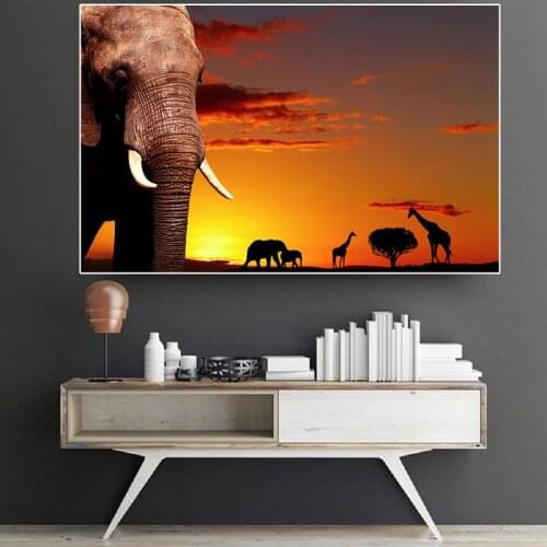 African Elephant Canvas Painting on the Wall Animal Landscape Poster and Prints Pictures Modern Art Living Room Home Decorations