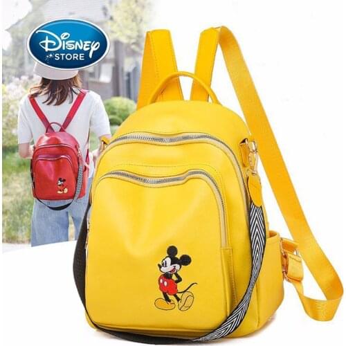Disney Embroidered Mickey Backpack Female PU Leather Multifunctional Backpack Fashion Travel Backpack Girl College Wind Bags