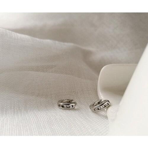 925 Sterling Silver Earring Fashion Zircon Hollow Circle Small Ear Ring Square Ear Bone Ear Buckle Wild Trend Girl Ear Jewelry