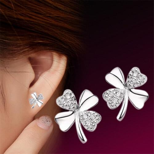 1 Pcs Trendy Lucky Clover Crystal Screw Back Earrings For Women Plant Earrings New Style MS Earrings Jewelry