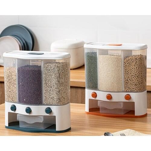 Grid Wall-Mounted Grain Storage Box Rice Dispenser Kitchen Accessories Organizers Storage Household Food Storage