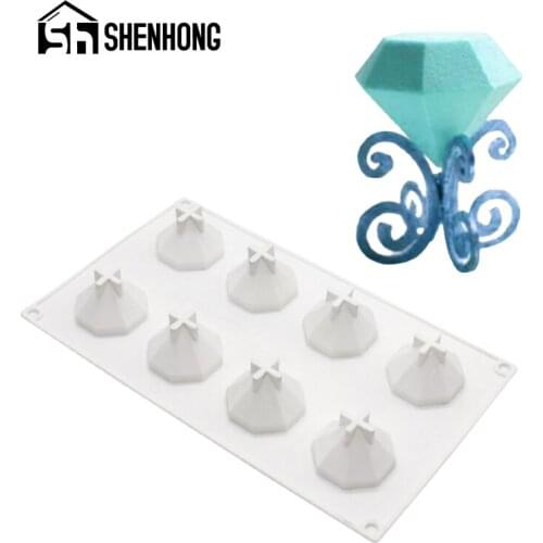 SHENHONG Diamond Cake Silicone Mold 8 Cavity Valentines Day Chocolate Mould Dessert Bakeware Mousse Pastry Baking Tools