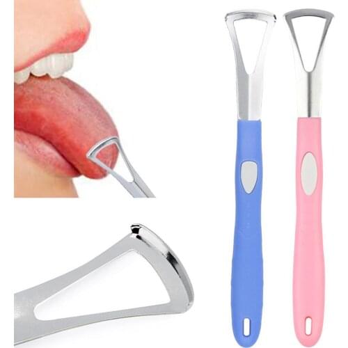 Tongue Scraper Stainless Steel Cleaning Tongue Brush Blue Pink Tongue Cleaner Scraper Anti Bacterial Oral Hygiene