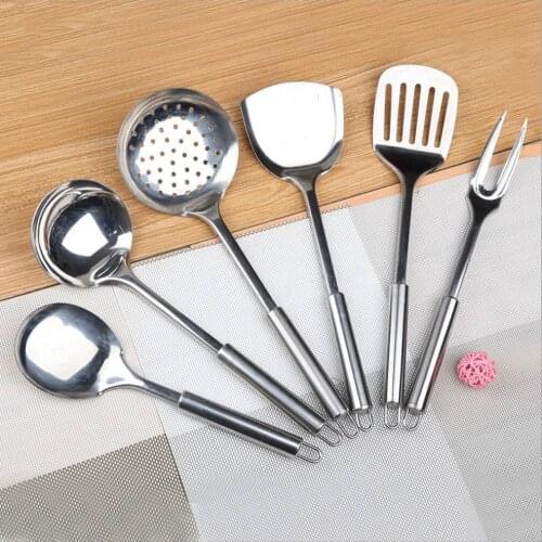 Modern stainless steel countertop 6 hook rotating kitchen cooking utensils set of 7