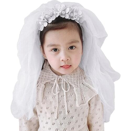 Sweet Short Bridal Wedding Veil Flowers Headband For Girls Cute 3layer 25cm 40cm 55cm Veils With HairBands Kids Hair Accessories