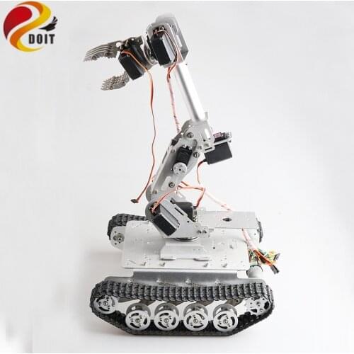 SZDOIT Wifi/Bluetooth/Handle Control 8DOF Metal Robot Arm With Gripper+Smart Tank Chassis Kit Robotic Platform Servo For Arduino