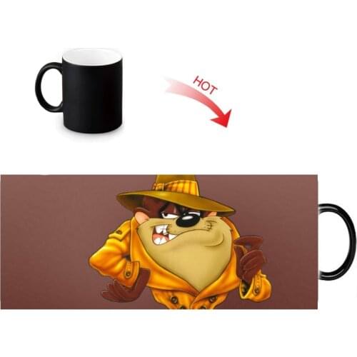 Tasmanian Devil TAZ Magic DIY Mugs Heat Changing Color Water Milk Coffee Cup Black Transforming White Mug Gift Idea