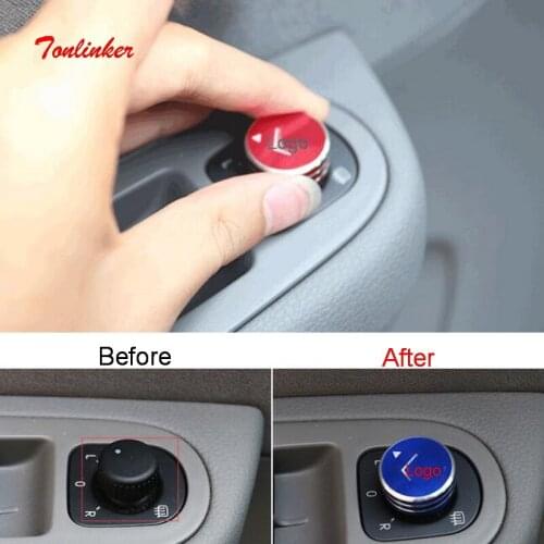 Tonlinker Interior Rearview mirror adjustment Knob Cover Sticker for Volkswagen Sharan 2014-19 Car Styling 1PCS Aluminum Sticker