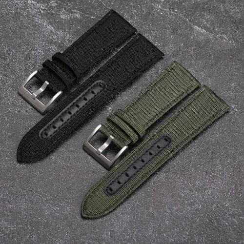 Canvas Fit Genuine Leather Watchband 20MM 22MM Green Black Waterproof Mens Strap Quick Release Soft Bracelet