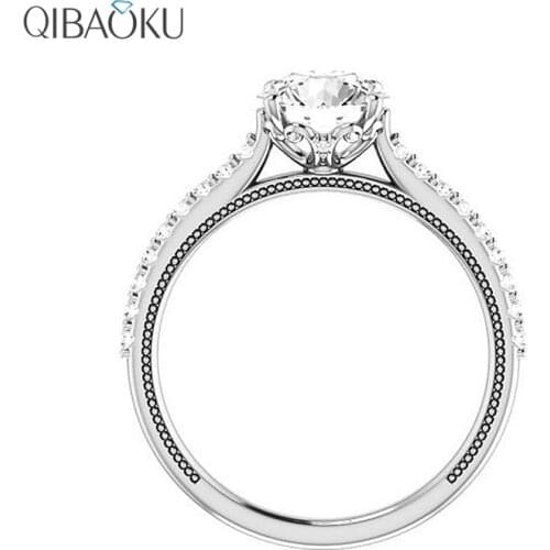 Solid S925 Sterling Silver Round Vintage Moissanite Engagement Ring with Milgrain Rose Gold Wedding Ring for Women Fine Jewelry