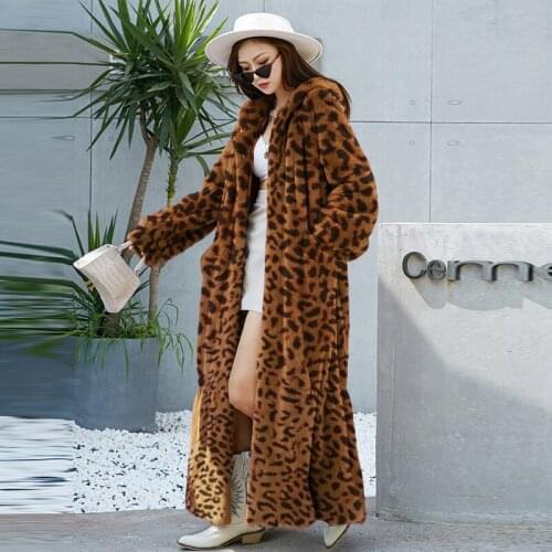 Winter Loose Fashion Oversized Faux Rabbit Fur Coat Women Thick Warm Soft Plush Hooded Fur Jacket Long Casual Female Overcoat