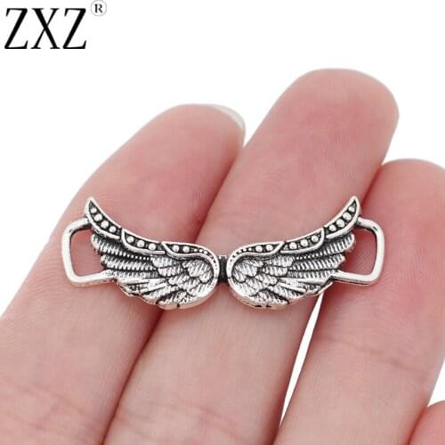 ZXZ 20pcs Angel Wings Feathers Connectors Charms Pendants For Necklace Bracelet Jewelry Making Findings 40x11mm