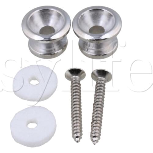 2PCS Silver Zinc Alloy Guitar Bass Strap Locks Skidproof Buttons