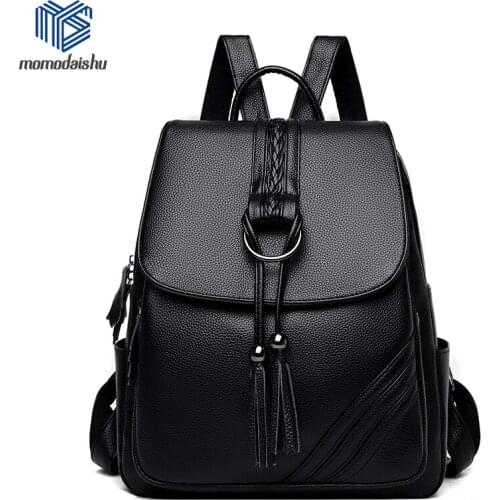 2021 Fashion Women Backpacks Double Tassels Women Leather Female Backpack Casual Daily Bag Ladies Travel School Back Rucksack