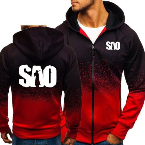 2021 SAO Sword Art Online Gradient Hoodies Men Harajuku Sweatshirt Fleece Zipper jacket Tracksuit Male Casual Sportswear