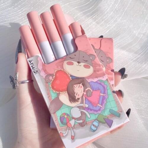 3/4/5Pcs Cartoon Case Lipstick Set Cigarette Matte Velvet Lip Gloss Red Lip Tint Makeup Lip Glaze Easy To Color Cosmetic TSLM1