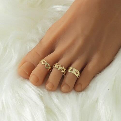3Pcs/Set New Bohemian Heart Star Adjustable Toe Ring Open Foot Finger Ring Summer Beach Party Jewelry Accessories Charm Gift