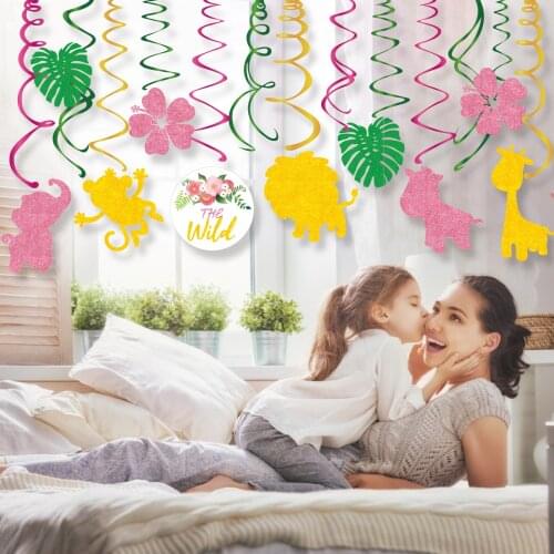 30pcs Jungle Forest Animals Lion Tiger Wild ONE Happy Birthday Party Ceiling Hanging Swirls Party Supplies Decorations Spirals