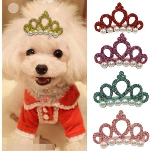 5Pcs Dog Faux Pearl Crown Hair Clip Puppy Hairpins Photography Props Pet Grooming Headdress Decoration Accessories