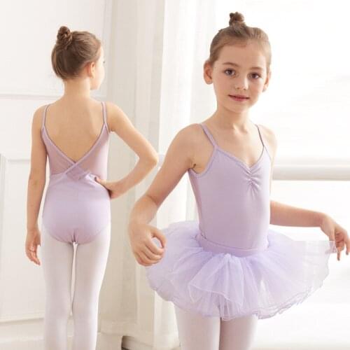 2-10 Years Kids Girls Tutu Ballerina Dancewear Short Sleeve Cotton Tulle Ballet Dance Gymnastics Leotard Performance Tutu Dress