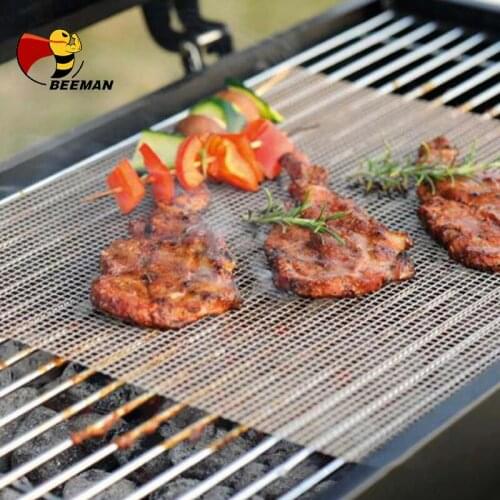 BEEMAN Non-stick Barbecue Grilling Mats High Security Grid Shape BBQ Mat with Heat Resistance 30x40x0.2cm For Outdoor Activities