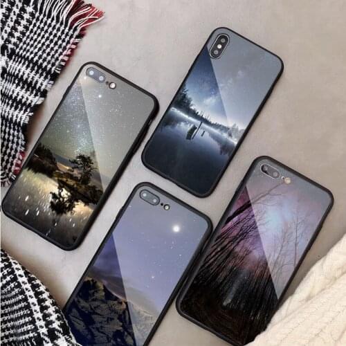 Night Star Nebula Forest Tempered Glass Phone Case For iphone 12 11 Pro Max 5 6 7 8 X XS XR XSMax Shell 12Pro Max Cover Shell