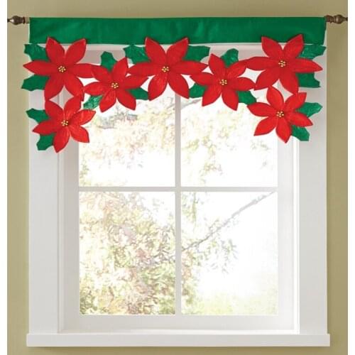 Dropshipping Christmas Poinsettia Floral Petal Window Valance Cloth Curtains Decorations New Decoration Supplies