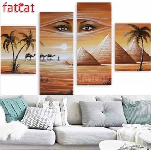 FATCAT Abstract woman eye pyramid landscape 4 Piece Diy Diamond Painting Full Square Round Drill Diamond Embroidery sale AE2699