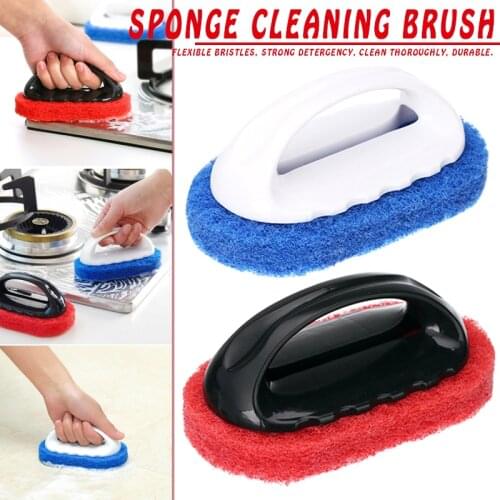 Strong Decontamination Sponge Brush with Handle Cleaning Sponge for Bathroom Kitchen Accessories