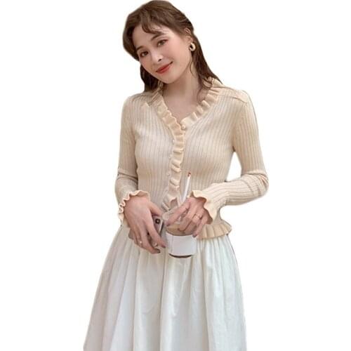 QRWR 2020 Spring Autumn Women Sweater Fashion Sexy V Neck Casual Knitted Cardigan Slim Fit Short Solid Color Sweater Women