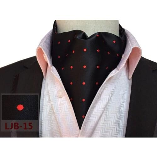 Mens Ascot Tie Black with Red Dot Woven Cravat for Man