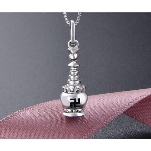 New s925 silver necklace female Buddha series pagoda pendant