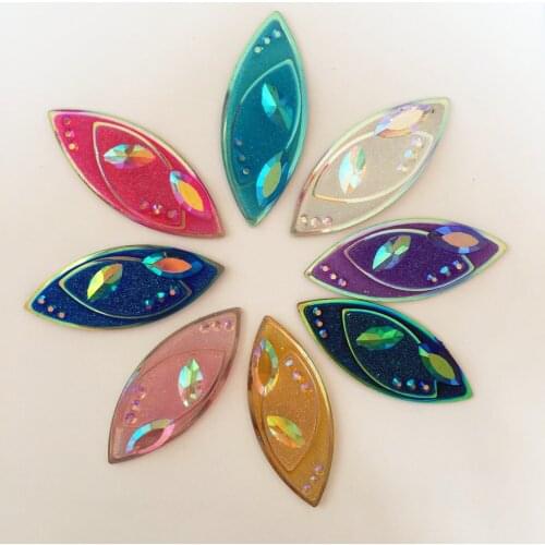New DIY 4PCS 20*48mm AB Resin Horse Eye Flatback 3D Rhinestone Wedding Buttons R74