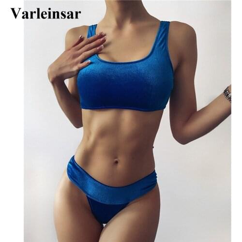 New Sexy Glitter Velvet Mid Waist Bikini Women Swimwear Female Swimsuit Two-pieces Bikini set Bather Bathing Suit Swim V3069